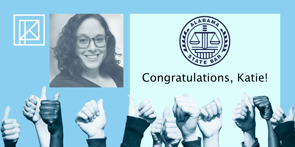 Graphic congratulating Katie Stein for her admission to the Alabama State Bar