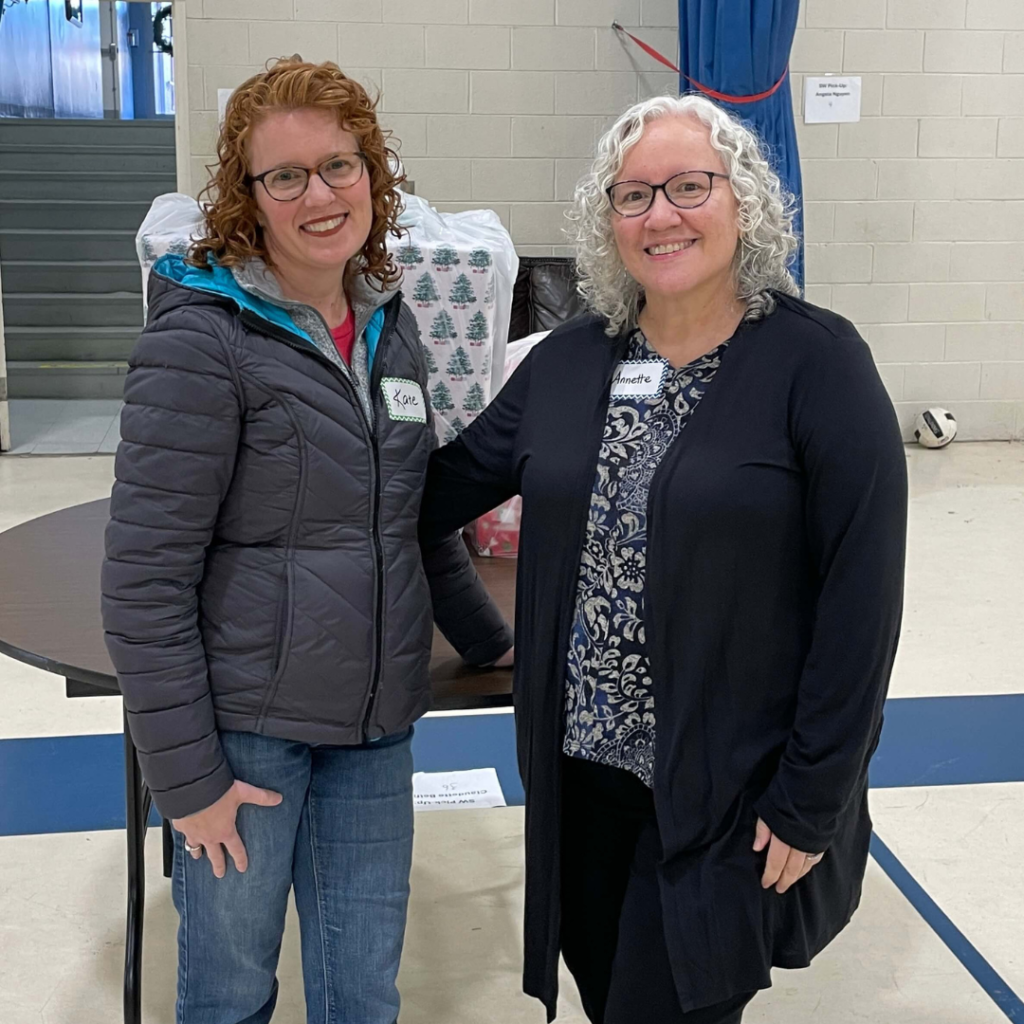 Kate and Annette volunteering at "Share Your Holiday"